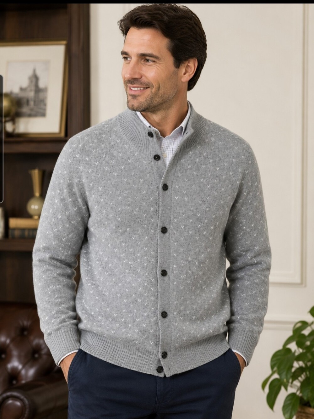 Brooks Brothers Men's XXL Gray Birdseye Knit Button Cardigan Merino Wool Grandpa